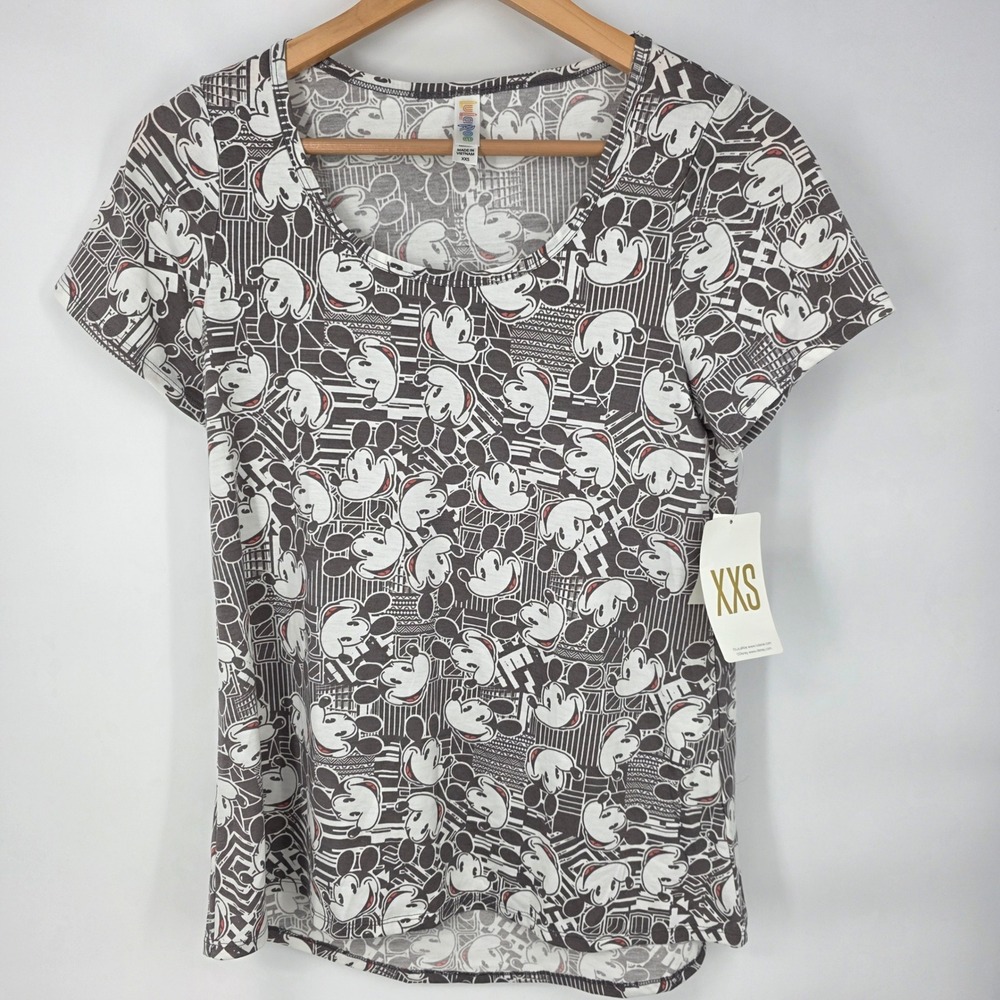 LuLaRoe Disney‎ Classic T Shirt Womens XXS Grey Mickey Mouse Graphic Scoop Neck